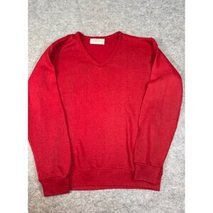 Vintage Creslan And Rayon Sweater Mens M Red V-Neck Acrylic Knit Casual Retro